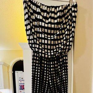 Ariella Strapless Black & White Belted Polyester Strapless Jumpsuit Size Large